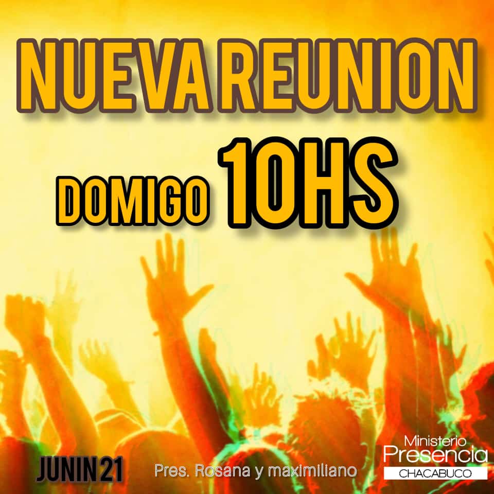 ChacabucoPdd's tweet photo. Este Domingo!! 

Para los que no se quieren perder ser parte del cuerpo de Cristo.. NUEVA REUNIÓN a las 10hs de la mañana!! 🥳🙌🙌

🫂Sigamos todos conectados a Él!! 

📍Junín 21
#PresenciaChacabuco https://t.co/aV1fRbaPbI