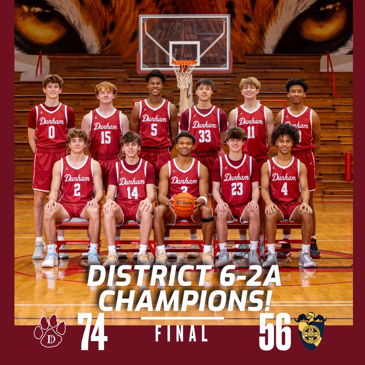 🏀 𝐃𝐈𝐒𝐓𝐑𝐈𝐂𝐓 𝐂𝐇𝐀𝐌𝐏𝐒 🏀

CONGRATULATIONS to Coach Myers and the boys basketball team on being district champs for the first time since 2019! The Tigers took down the Episcopal Knights 74-56. 

#GoTigers #DutyFaithHonor #ChooseDunham