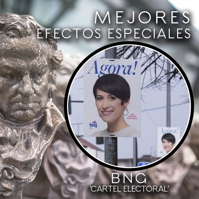 ppdegalicia's tweet photo. ⭐ #Goya2024 a Mejores Efectos Especiales → Ana Pontón por 'Cartel Electoral'. https://t.co/WGxyr7KUqm
