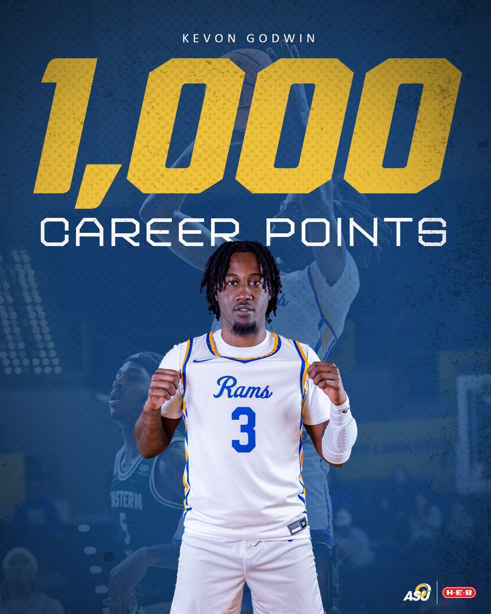angeloathletics's tweet photo. 1️⃣0️⃣0️⃣0️⃣

Kevon Godwin becomes the 13th player in program history to score 1,000 points! #RamEm https://t.co/pYKG04ksTQ