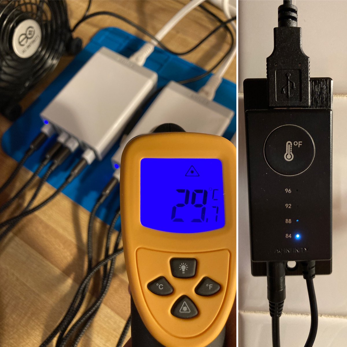 I finally had a chance to rearrange my Pi5 cluster today.

For the compute-only Pi5s (fan only, no USB/PCIe/NVMe), I got rid of the official Pi5 power supplies and replaced them with Anker PowerPort 6, which is common for Pi clusters. One of the reasons was that no matter what I