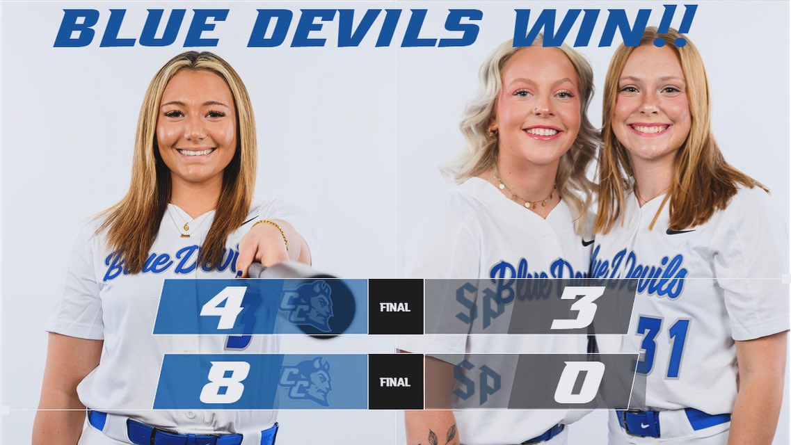 CCSUBlueDevils's tweet photo. 🥎RECAP @CCSUsoftball 

G1: CCSU 4 SP 3
G2: CCSU 8 SP 0

🥎Gorman: (4-7) HR, 2 doubles
🥎Stringer: (4-7) HR, 
🥎Cino: 2H, GW HR
🥎Vunak: HR (first college AB)
🥎Hamilton: 6IP, 3H, 0 ER🔥

📰 🔗 https://t.co/WYaLGrXHjl

#GoBlueDevils | #NECSB https://t.co/336HWCisVg