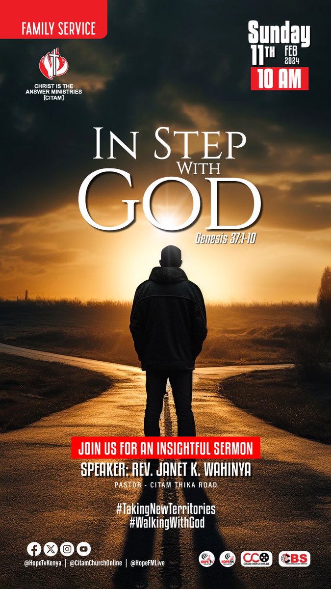 Sometimes the path we take in life seems horribly wrong, until we find that God is ordering our steps even in tough times. Join us on <a href="/CITAMOnline/">CITAM Church Online</a> at 10am EAT as Rev Janet shows us how to keep in Step with God #TakingNewTerritories <a href="/codede2/">Calisto Odede</a> 

youtube.com/live/lltXgFave…