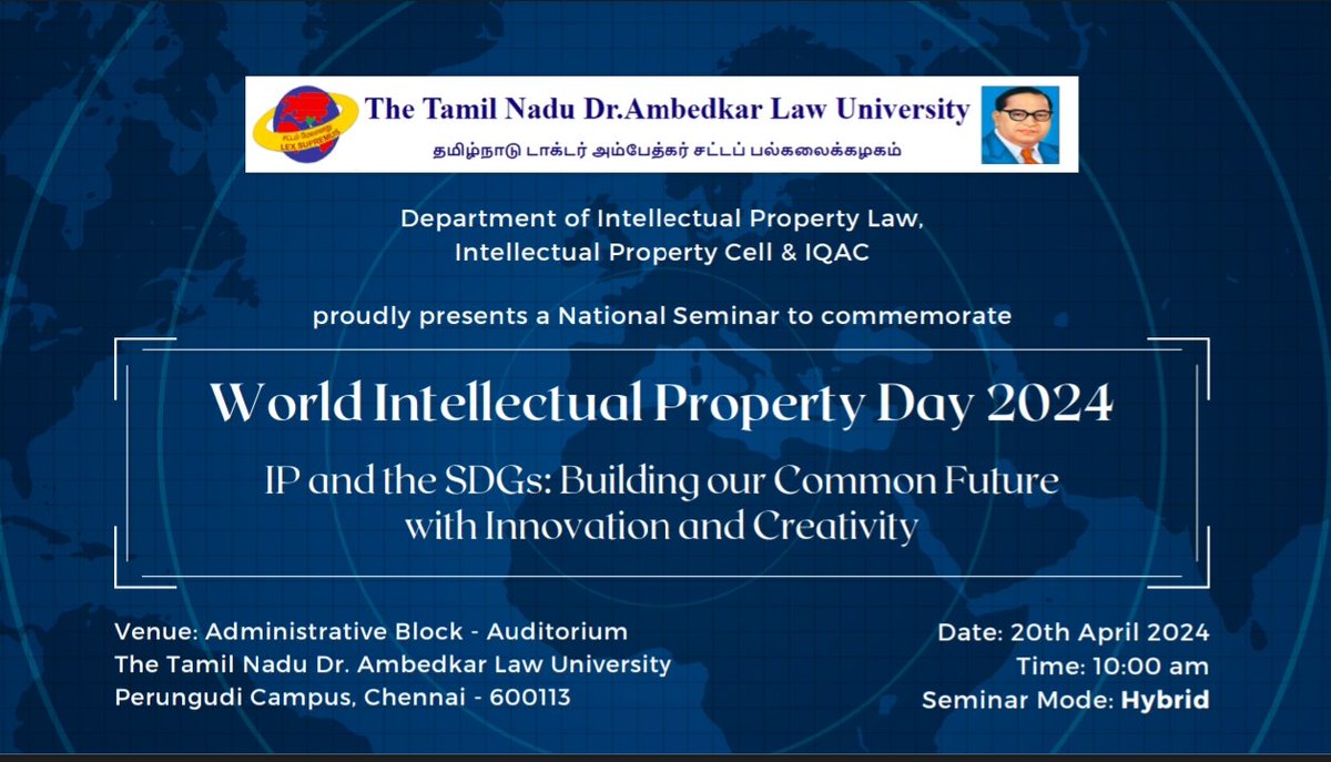 National Seminar - World Intellectual Property Day 2024
#Tndalu #nationalseminar #worldintellectualproperty