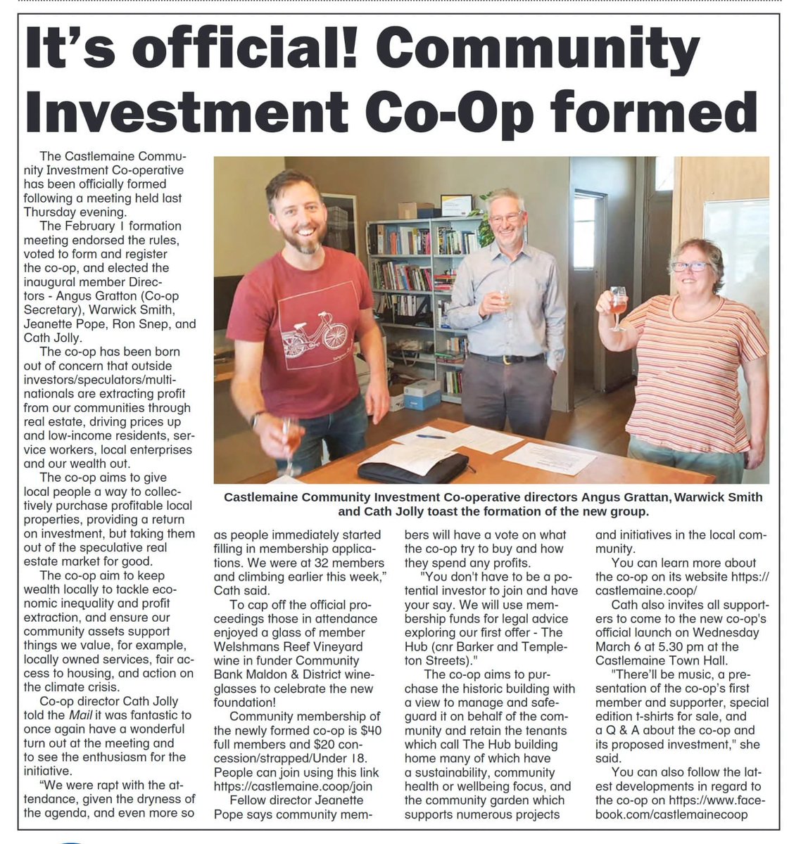 Our local community investment #cooperative is now a legal entity and taking memberships. We're also having a proper launch on March 6 in the Castlemaine Town Hall. Locals can join now at castlemaine.coop/join Below article from the @CastlemaineMail