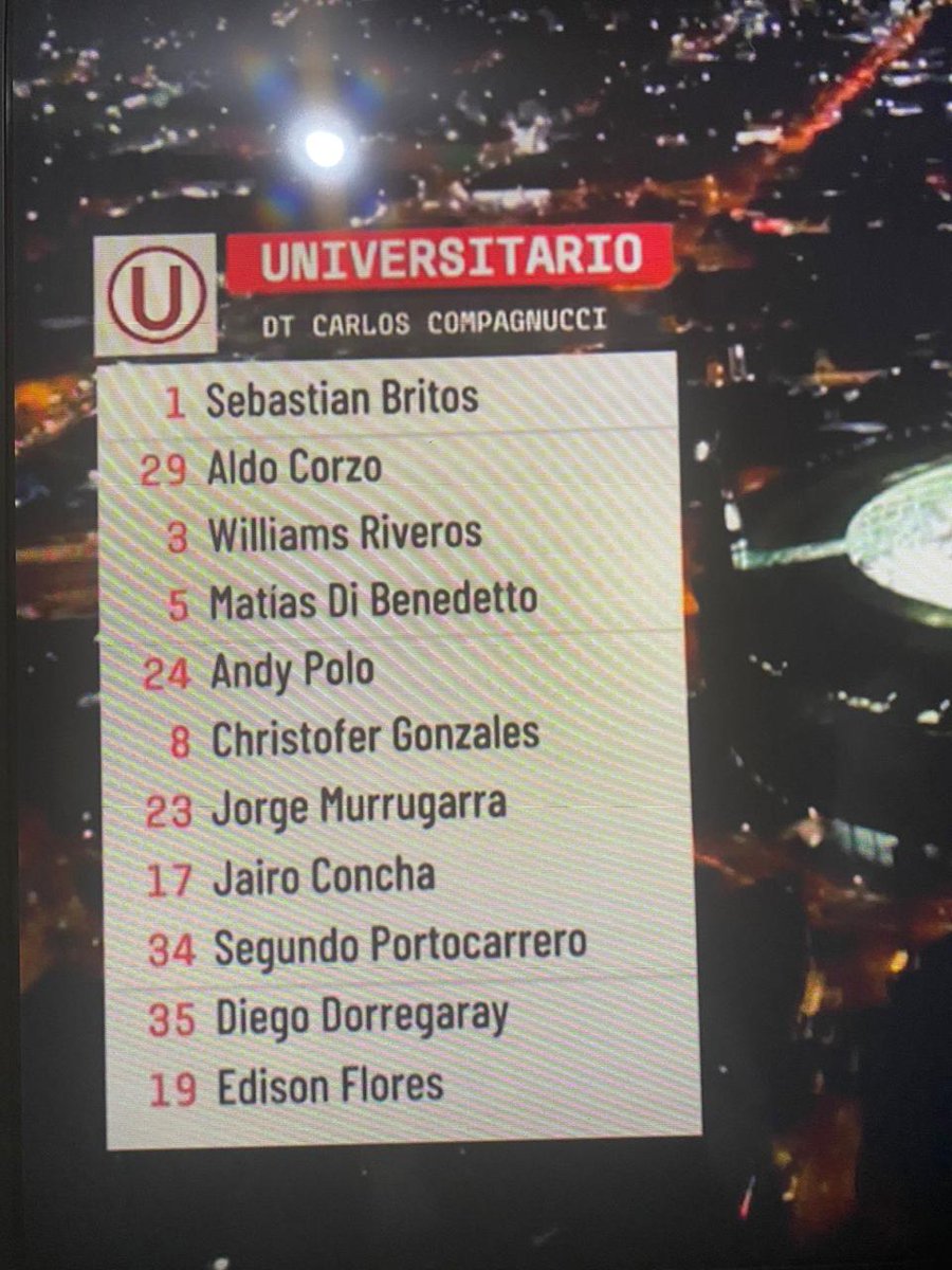 Duvalieer's tweet photo. Durante la previa del clásico peruano: Error del switcher del canal Liga 1 Max tras poner en pantalla el nombre de Carlos Compagnucci como actual director técnico del Club Universitario, luego saldaron cuenta con la modifación de Fabián Bustos. 

#Universitario #Peru https://t.co/AmRLSTqOjB