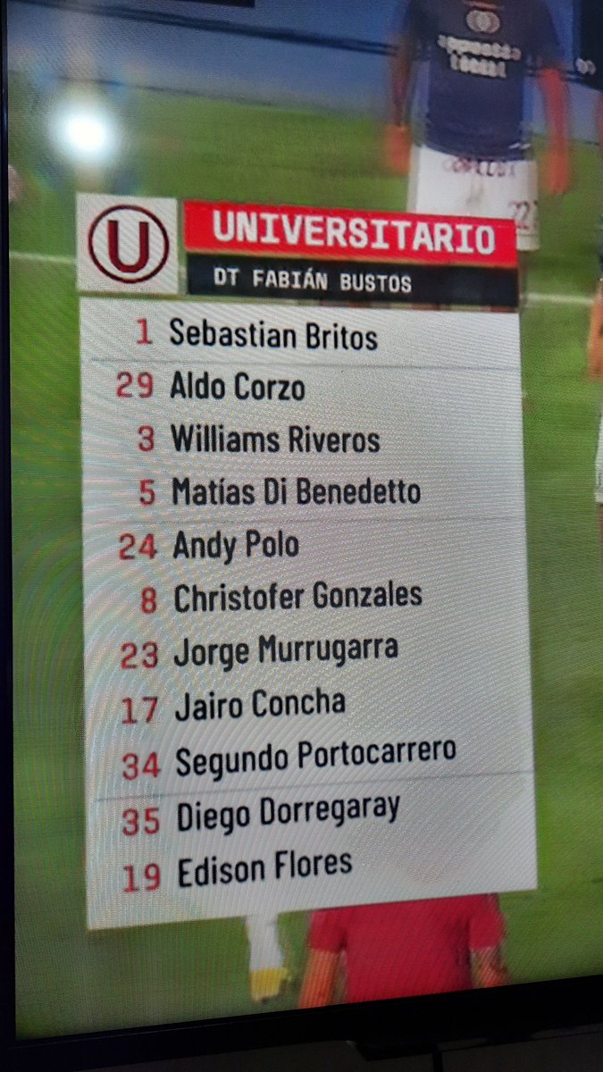 Duvalieer's tweet photo. Durante la previa del clásico peruano: Error del switcher del canal Liga 1 Max tras poner en pantalla el nombre de Carlos Compagnucci como actual director técnico del Club Universitario, luego saldaron cuenta con la modifación de Fabián Bustos. 

#Universitario #Peru https://t.co/AmRLSTqOjB