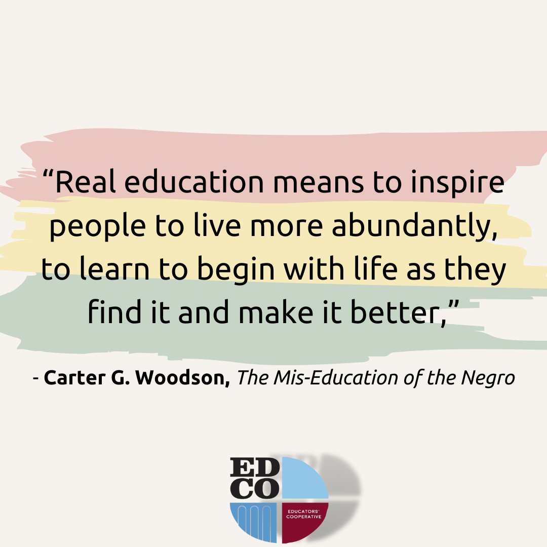 This Black History Month, we’re reflecting on our study and continued appreciation of Carter G. Woodson’s The Mis-Education of the Negro. This significant work of pedagogical history is a must-read for educators. Start yours with the quote below! #forteachersbyteachers