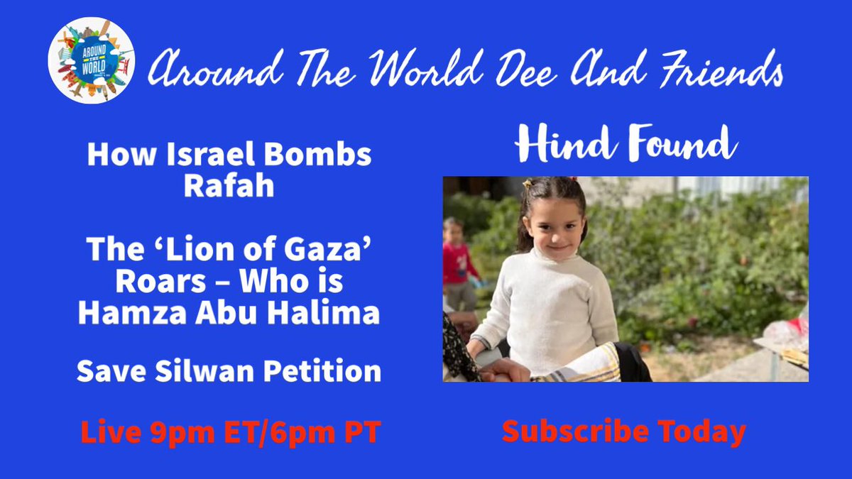 Live 9pm ET: We will discuss; How #Hind Was Found, How Israel Is Bombing #Rafah, The ‘Lion Of #Gaza” Roars, #SaveSilwan Petition. Let’s Talk!  #WestBank #Palestine #Palestinian 
#GazaGenocide2023 #GazaGenocide #RafahUnderAttack #GazaHolocaust #JoeBiden #USA…