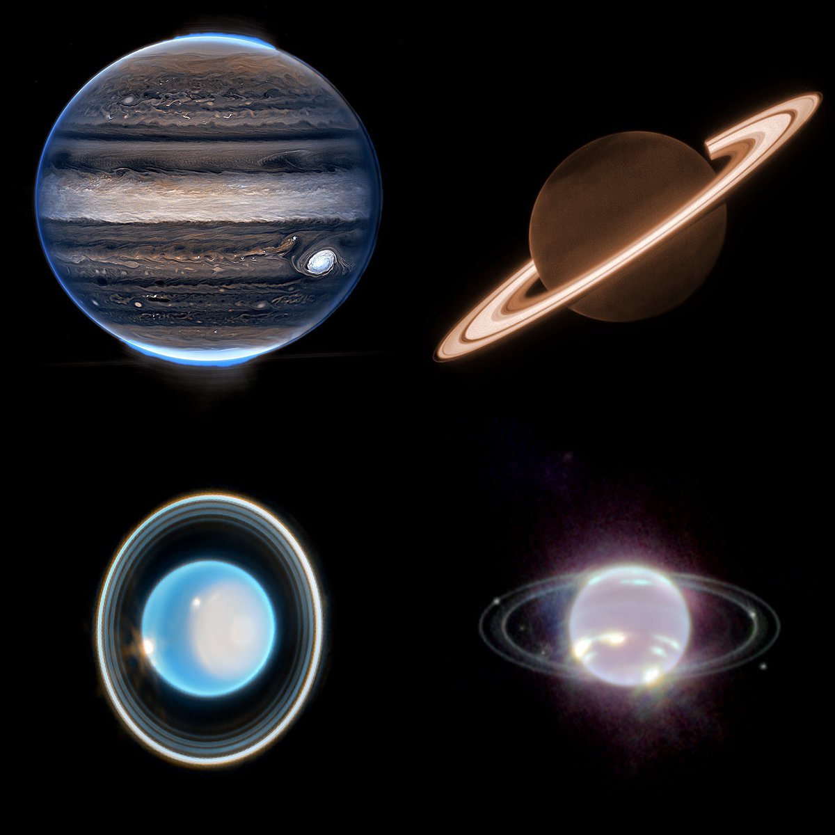 The four giant planets of our Solar System, as seen by #JWST.