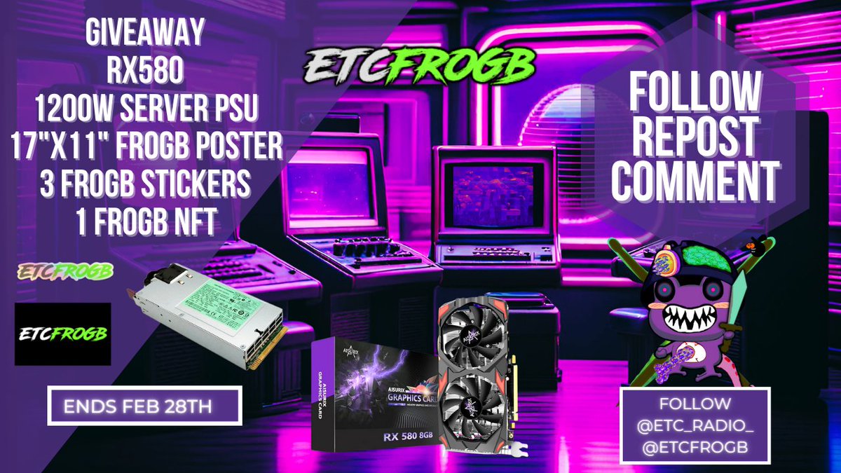 GM Froggos!🌅

🚨Giveaway Announcement🚨

👇To enter!👇

⌨️Repost!⌨️

🤯Comment what you want to see from us!🤯

🔥Follow us and <a href="/ETC_Radio_/">ETC Radio</a>!🔥

The giveaway ends on February 28th, and you'll be winning the biggest giveaway we've had so far!📈

What do you receive?💰

A boost to