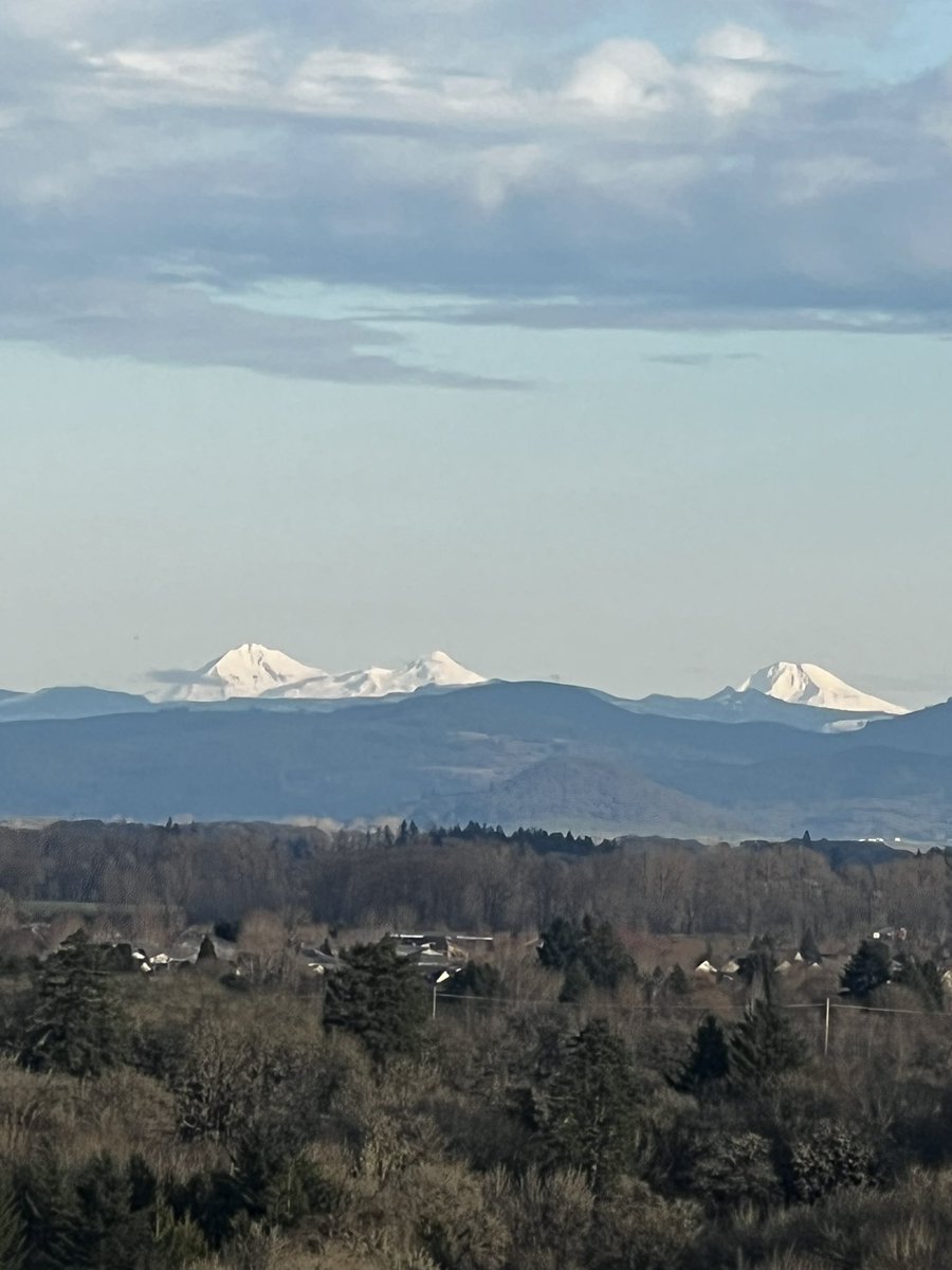 Particularly nice view from my backyard today. Sisters in the Cascades.