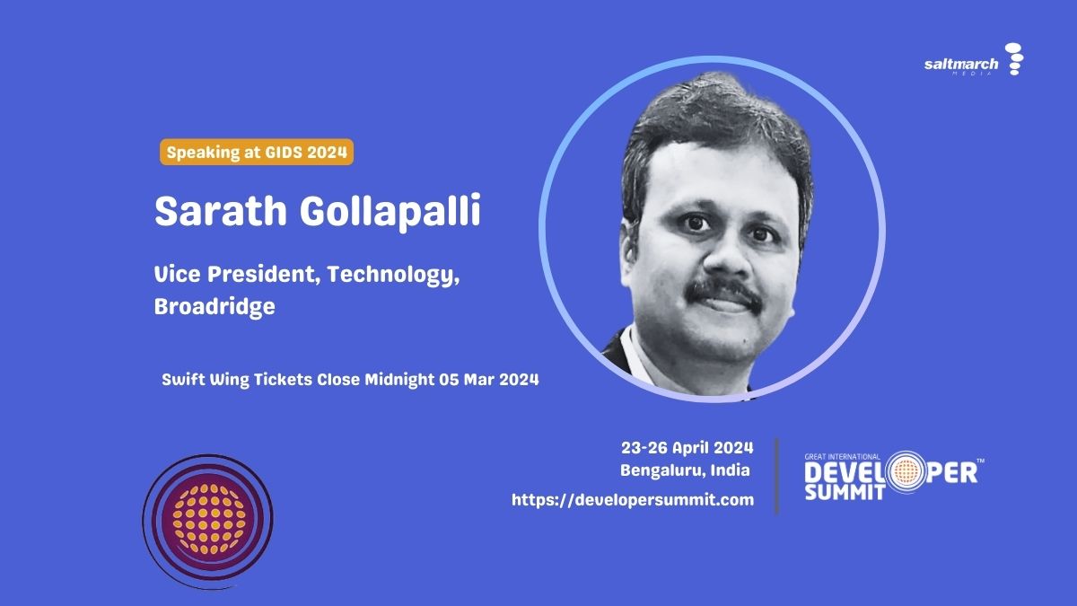 🌟 Meet Sarath Gollapalli, VP at @Broadridge, at #GIDS 2024! A visionary  in Java/J2EE and AI, his work is redefining enterprise tech. 

Don't miss  his insights: 🎟️ townscript.com/v2/e/gids2024/… #TechLeader #InnovationMentor

#AIaaS #AITransformation #TechConference