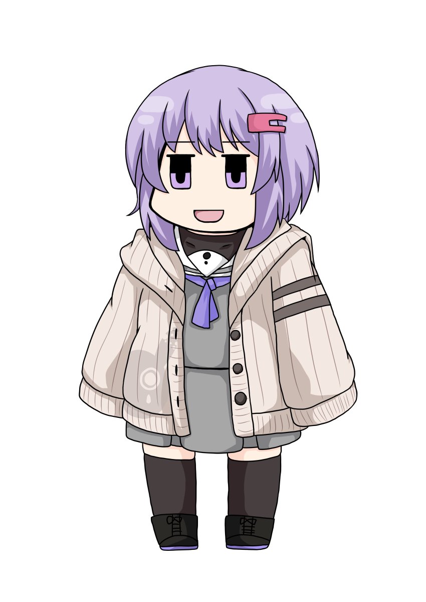 yuzuki yukari 1girl solo hair ornament purple hair purple eyes thighhighs school uniform  illustration images