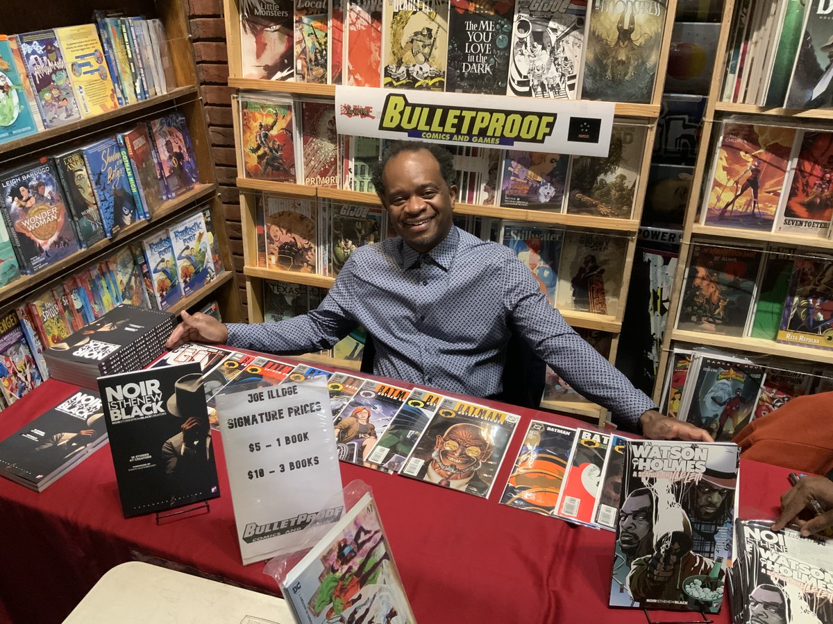 JosephPIllidge's tweet image. Friends @chryslus @NStevenHarris and I had an amazing time at the @Mrbulletproof1 signing event celebrating THE WINTERFIELDS in NOIR IS THE NEW BLACK and WATSON AND HOLMES! Bonus was getting to sign some books from my editorial legacy on BATMAN's Year 2000 line-wide relaunch!