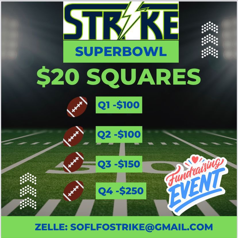 Participate &amp; Win $Big$ during the Super Bowl Game! A portion of the proceeds will help Jet’s travel baseball team So Flo Strike (non-profit organization). 

Click the link for instructions &amp; use Jet’s name to play your square. superbowlsquares.org/pwy7bk