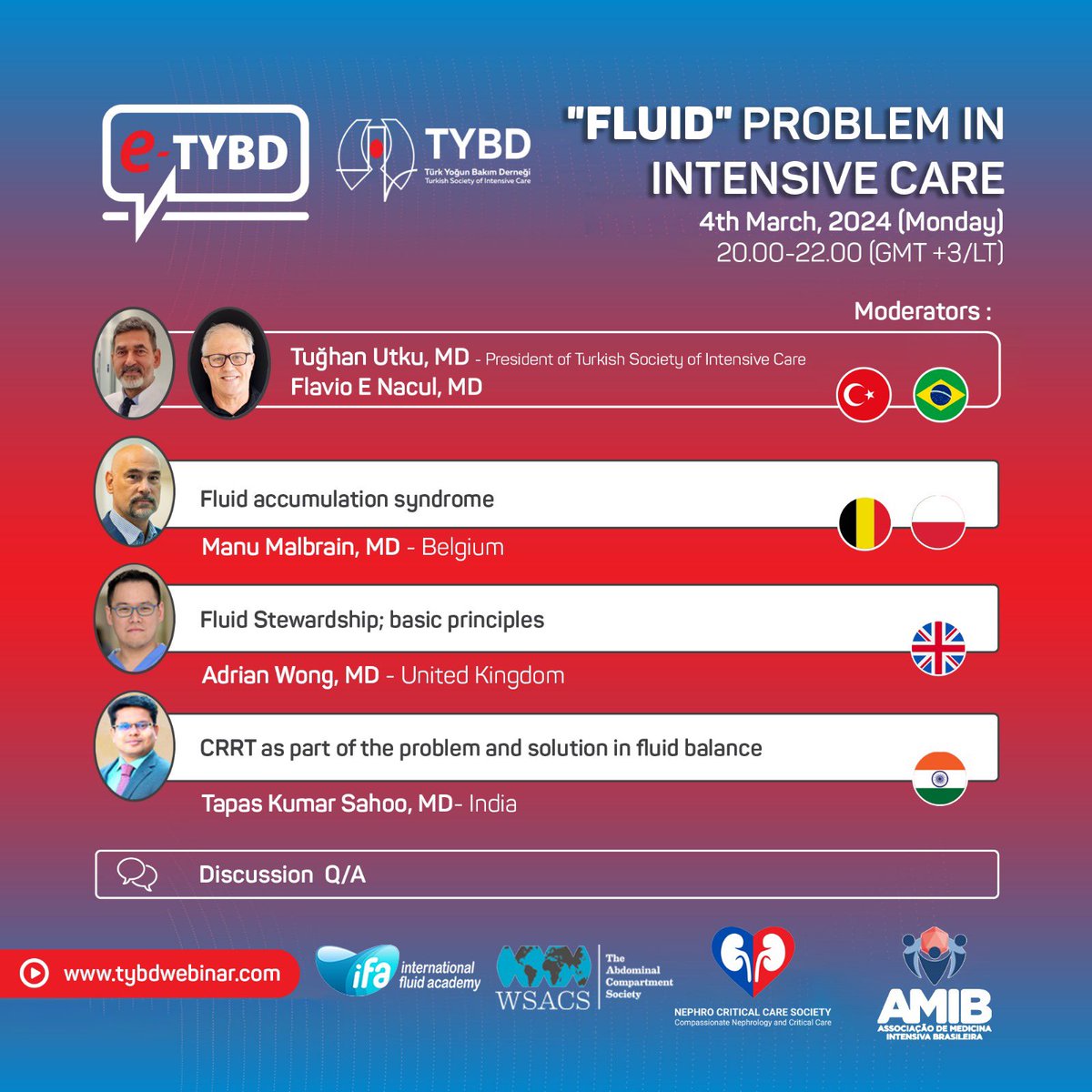 Thrilled to join forces with the brightest minds for “Fluid Problems in Intensive Care”
📅 March 4, 2024 🕗 20:00 Istanbul / 22:30 IST. Register:tybdwebinar.com
