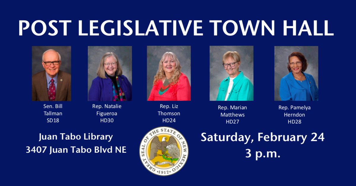 Please join me and my colleagues for a post-legislative town hall on Saturday, 2/24 at 3pm at Juan Tabo Library!  #NMLeg #NMPol