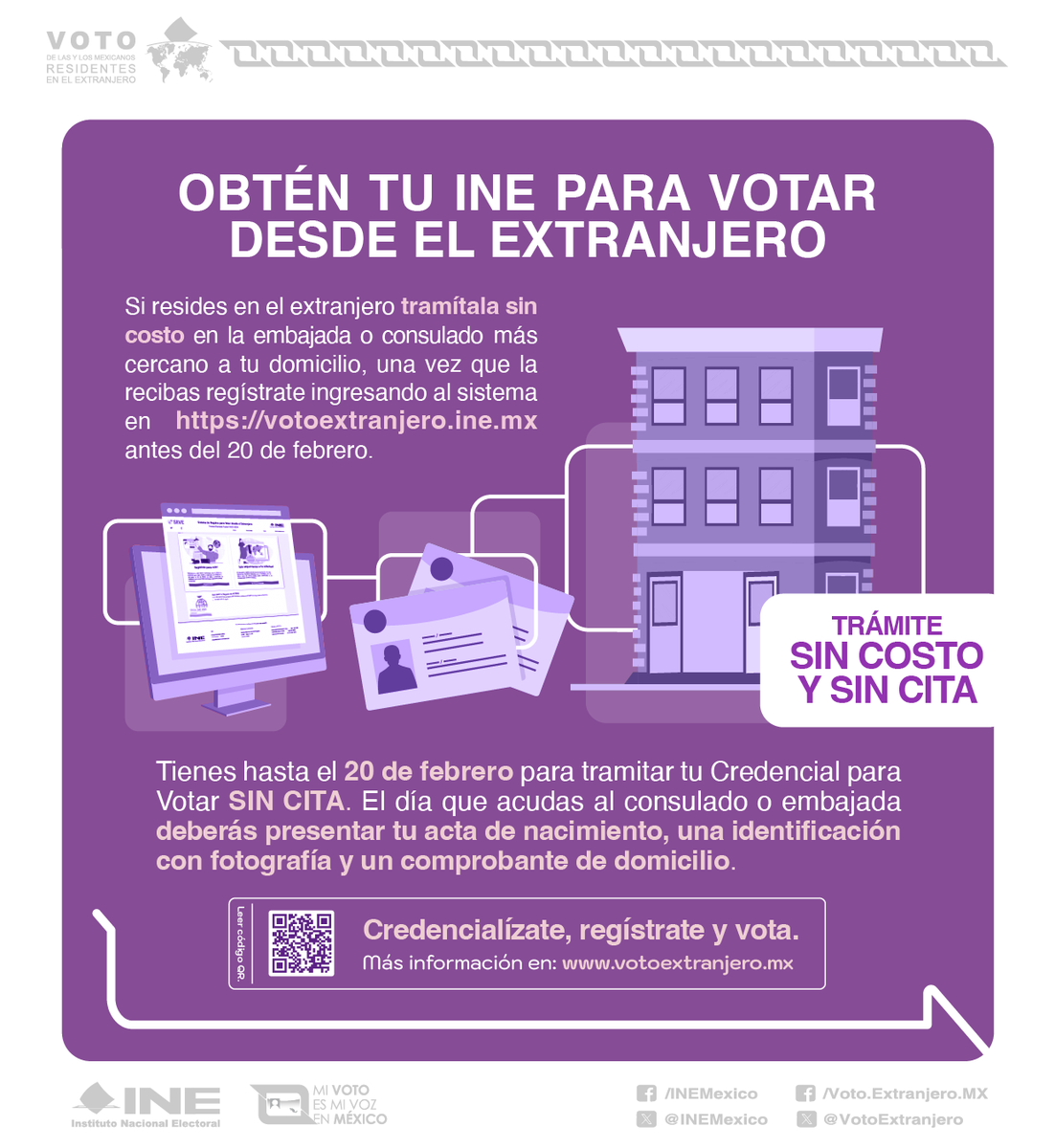 ⏳ ¡El reloj está corriendo! No olvides tramitar tu credencial para votar y participar en las #Elecciones2024MX desde el extranjero. La fecha límite es el 20 de febrero. ¡Hazlo ahora! 🗳️✈️ Más información en votoextranjero.mx #VotoExtranjero #INEMéxico #INE