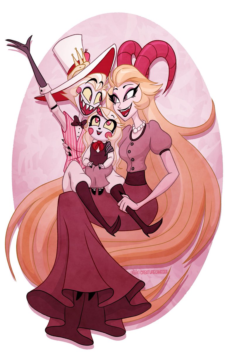 I can't believe I've been drawing this family since February 2019. I love them so much and it makes me so happy to see people loving this goofy little clown man as much I do. #HazbinHotel #HazbinHotelFanart #HazbinHotelLucifer #HazbinHotelLilith #HazbinHotelCharlie