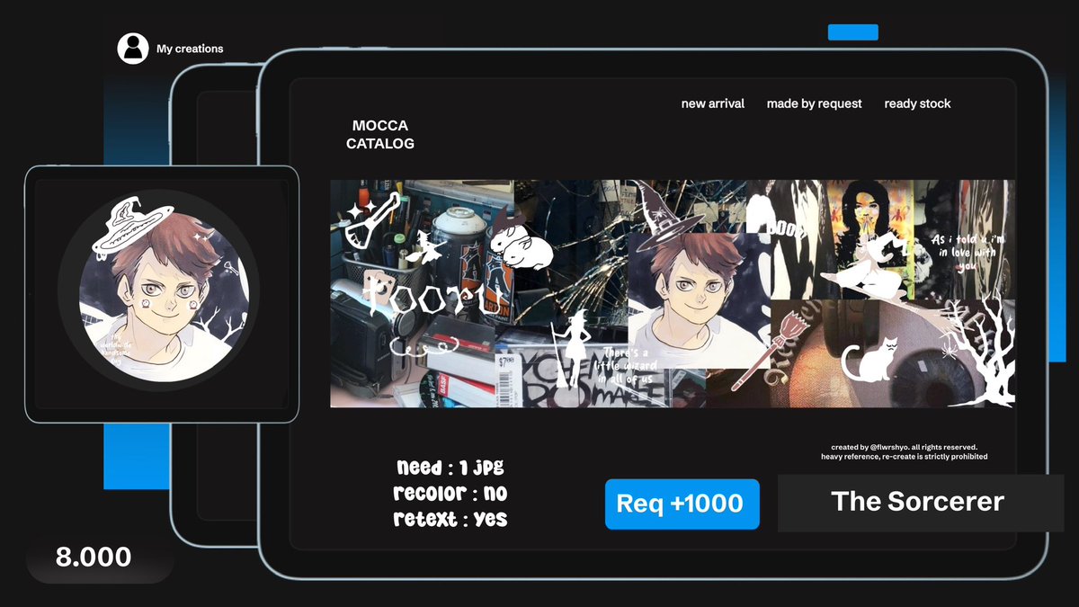 flwrshyo's tweet image. help rt pls? thank you💗

halo, aku mau “OPEN TITIP” buat katalog baruku The Sorcerer dengan harga 8OOO udah dapat ava jpng✨ Bisa langsung send form ke aku buat yang berminat untuk titip. Untuk rulesnya sama NITIP = WAJIB TAKE dan slot terbatas, met jjann oll💋 #zonauang