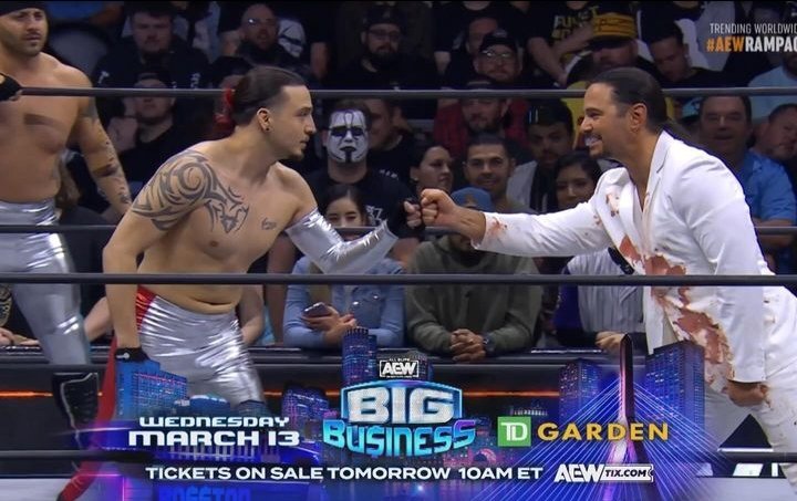 Made our TV debut last night on #aewrampage !! 🫡✈️🔥 Me and @mondo_rox have dreamt about this moment since we were kids and to be able to debut against the @youngbucks made this moment so much sweeter!! The energy inside the @footprintcntr was amazing. Thank you everyone for
