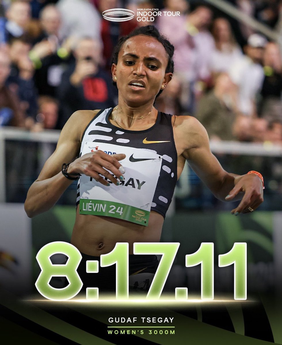 #Ethiopia’s Gudaf Tsegay nears the 3000m indoor world record, achieving the 3rd fastest time in history. Truly remarkable! #WorldIndoorTour PC: WA