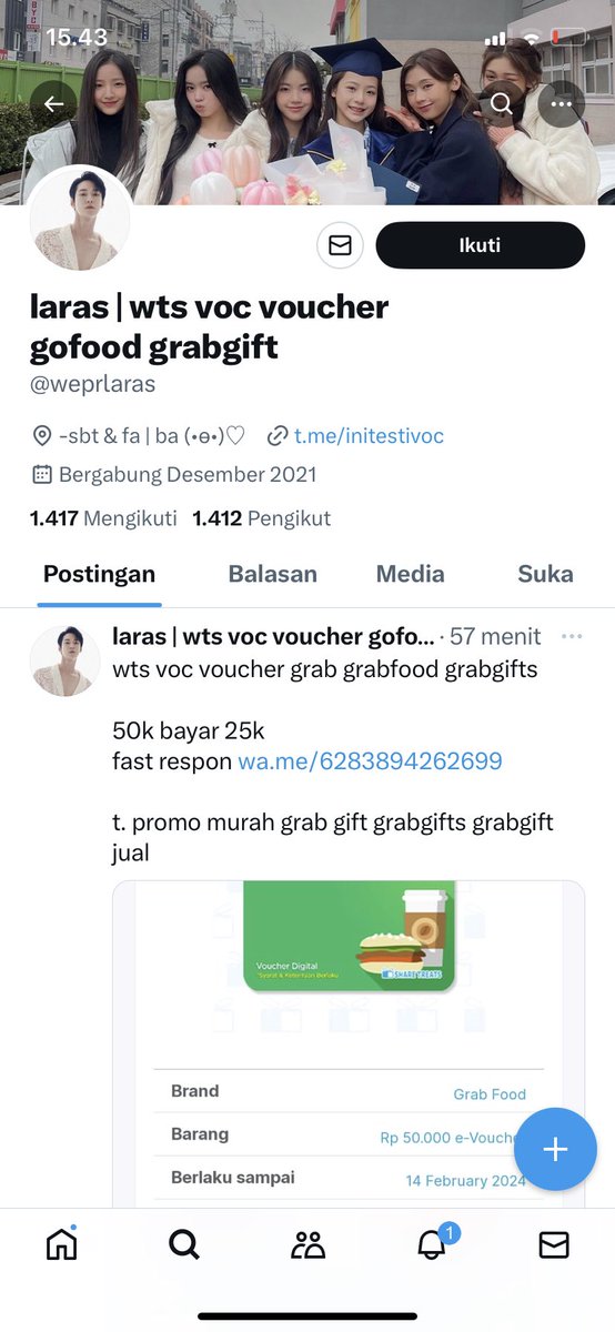 choropyl's tweet image. HELP RT PENIPUAN ‼️‼️

hati hati dah yang nyari voucher gofood ni orang demen nipu, kayaknya bukan cuman gue korbannya. no nya juga ganti mulu kayaknya, jadi be aware guyss!

GOPAY 083194896175 LARAS 

#zonauang #zonaba