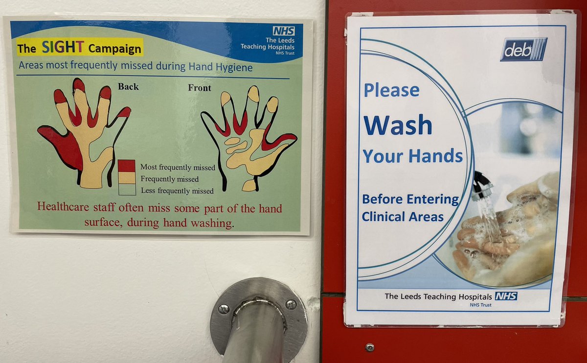 A really useful reminder at the sink on entrance to J29 of the parts of the hands most commonly missed when performing hand hygiene. ✋🏻 @LTHT_SIM @LeedsHospitals #IPC #handhygiene