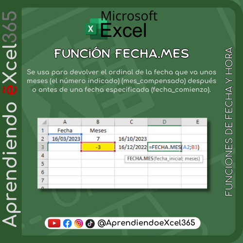 AeXcel365's tweet photo. Función FECHA.MES
#aprendiendoexcel365 #josealcaldealias #excel #microsoftexcel #educacion #aprendiendoexcel #exceltips #funcionesexcel #excelformulas #exceltutorial #aprendeexcel #visualbasic #vba #VideosTutoriales 
⭐ En mi perfil encontrarás los links. https://t.co/m2jq9VQmX2