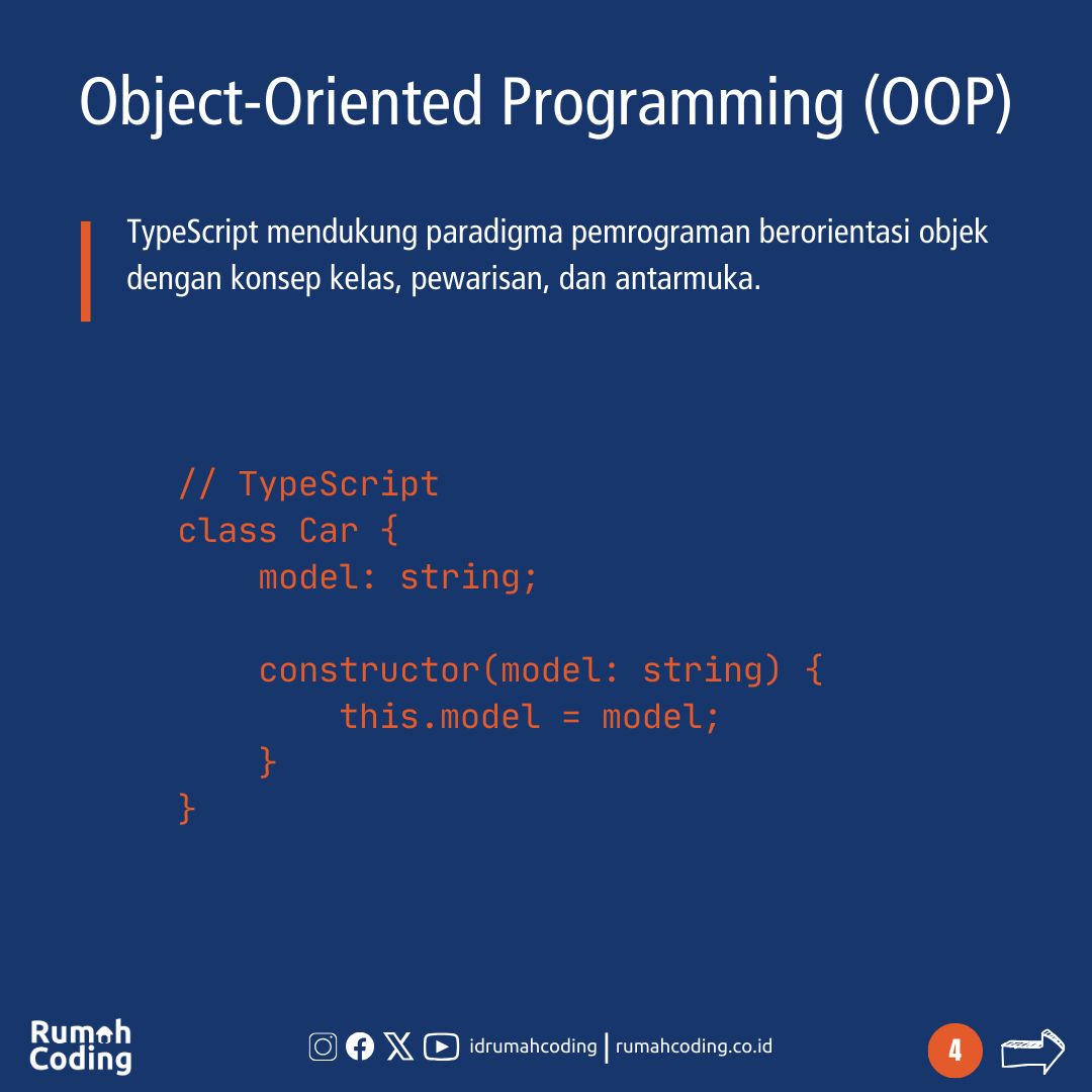 idrumahcoding's tweet image. TypeScript merupakan superset dari JavaScript. Taglinenya adalah &quot;TypeScript is JavaScript with syntax for types&quot;. TypeScript dikembangkan oleh Microsoft dengan tujuan untuk memperbaiki berbagai macam kelemahan pada JavaScript. Berikut beberapa kelebihan TS dibandingkan JS.