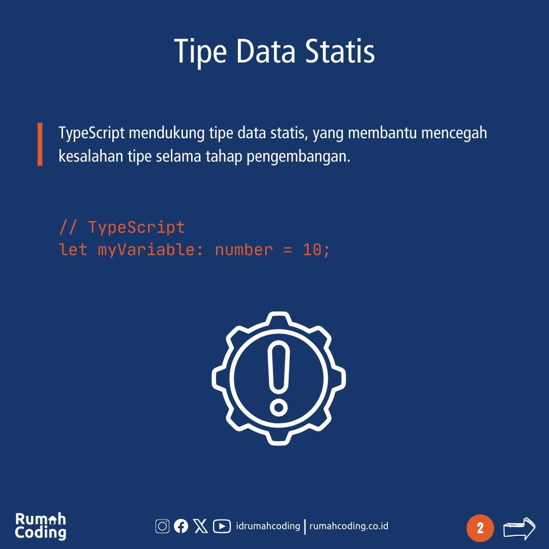 idrumahcoding's tweet image. TypeScript merupakan superset dari JavaScript. Taglinenya adalah &quot;TypeScript is JavaScript with syntax for types&quot;. TypeScript dikembangkan oleh Microsoft dengan tujuan untuk memperbaiki berbagai macam kelemahan pada JavaScript. Berikut beberapa kelebihan TS dibandingkan JS.