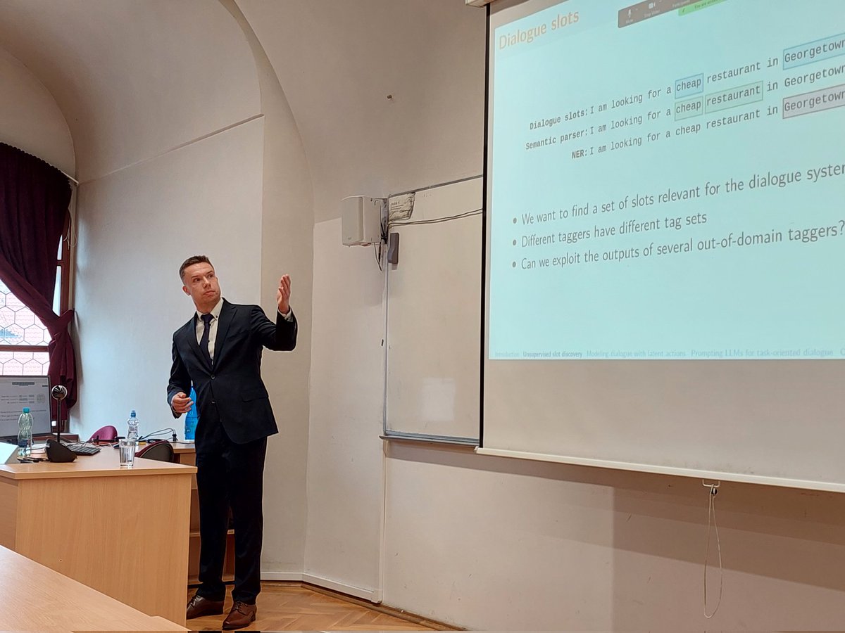 tuetschek's tweet photo. Huge congrats to Dr @HVojta for passing his PhD defense at @ufal_cuni on Friday! Well deserved! I'm very grateful for our work together. Vojta's thesis on low-resource dialogue systems is here: https://t.co/LtLSowzrbx #NLProc https://t.co/kPL3DYK1w0