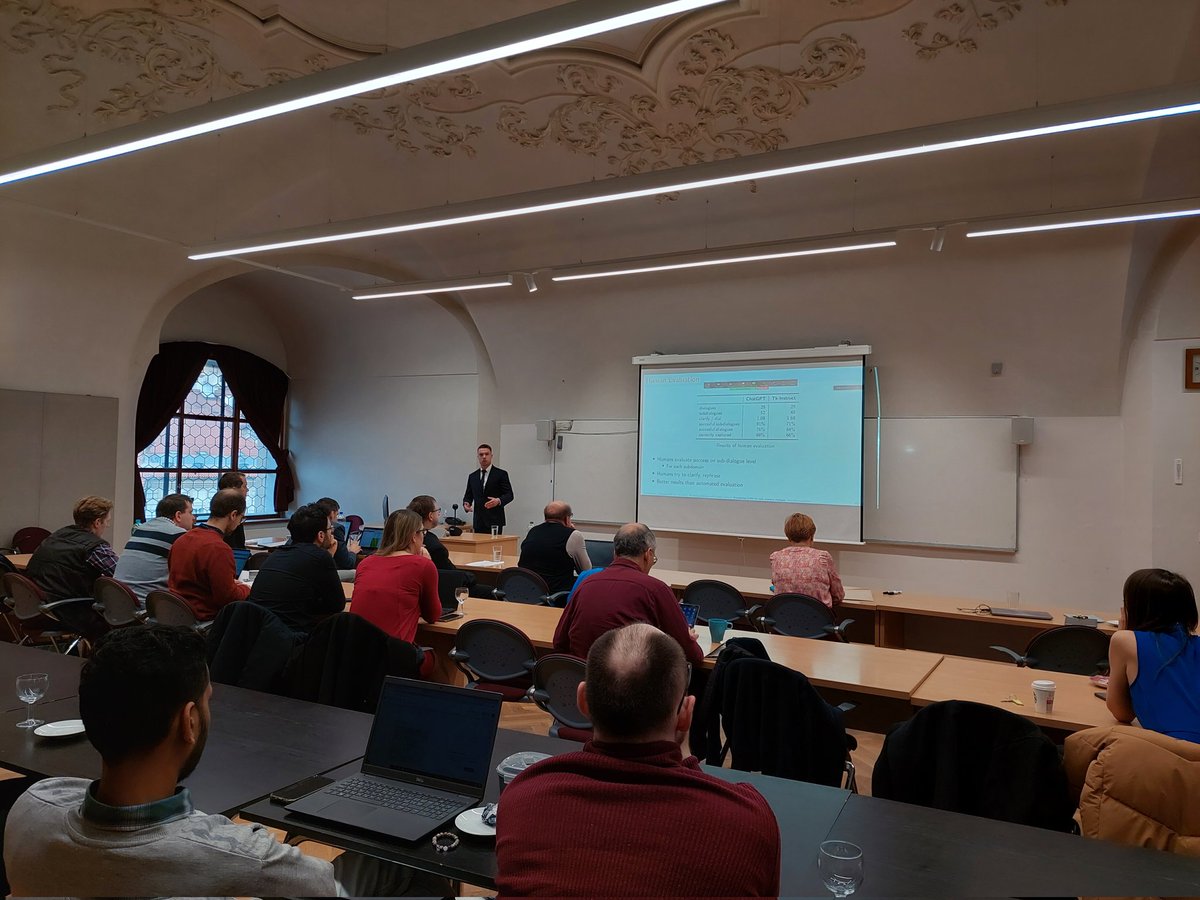 tuetschek's tweet photo. Huge congrats to Dr @HVojta for passing his PhD defense at @ufal_cuni on Friday! Well deserved! I'm very grateful for our work together. Vojta's thesis on low-resource dialogue systems is here: https://t.co/LtLSowzrbx #NLProc https://t.co/kPL3DYK1w0