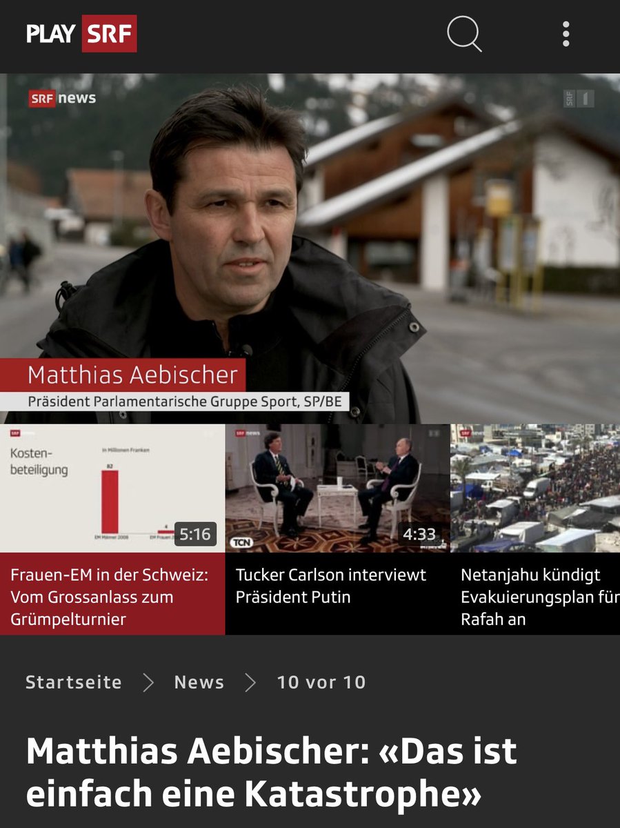 Für die Männer-EM 82 Mio. für die Frauen-EM 0 Franken. Lieber Bundesrat, das ist nicht dein Ernst? Nun sind wir - das Parlament - gefordert. #EURO2025 <a href="/ParlCH/">Parl CH</a> 
srf.ch/play/tv/redire…