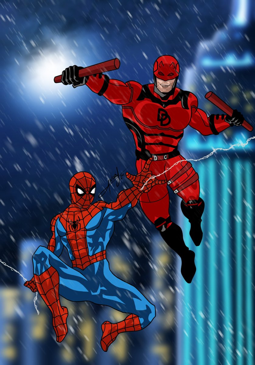 NeiComics's tweet image. I need to see the MCU Spider-Man and Daredevil team-up asap so I drew them