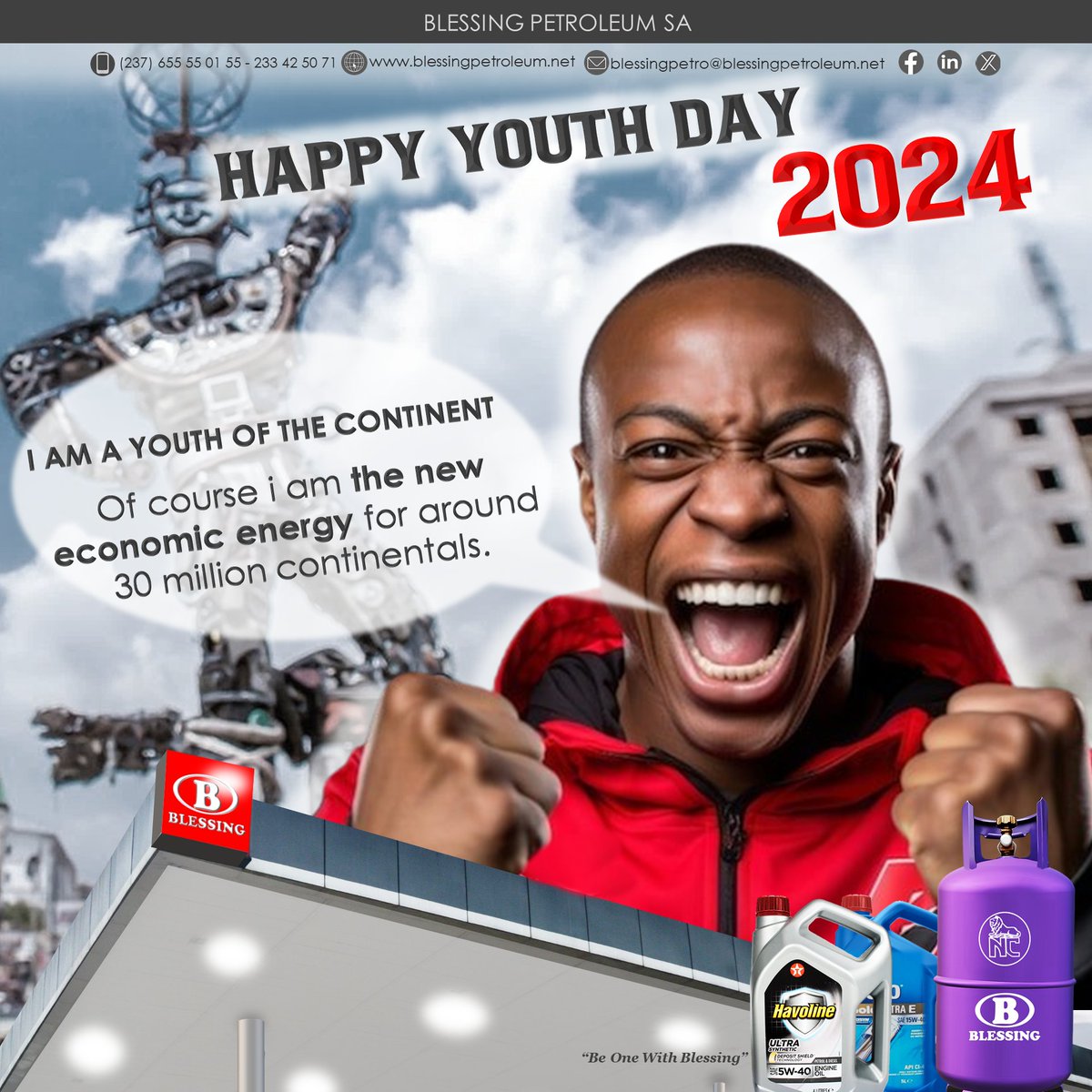 Blessingcmr's tweet photo. Ce 11 Février 2024📅, la jeunesse montre ce dont elle est capable pour le développement économique du 237🏬✨, avec sa nouvelle énergie⚡, sa créativité💡, et son HEMLE💪🏾.

Ensemble, célébrons la jeunesse du 237🥳🎉🇨🇲. 

#BeOneWithBlessing 
#newchapternewenergy https://t.co/UumGIqOuhU