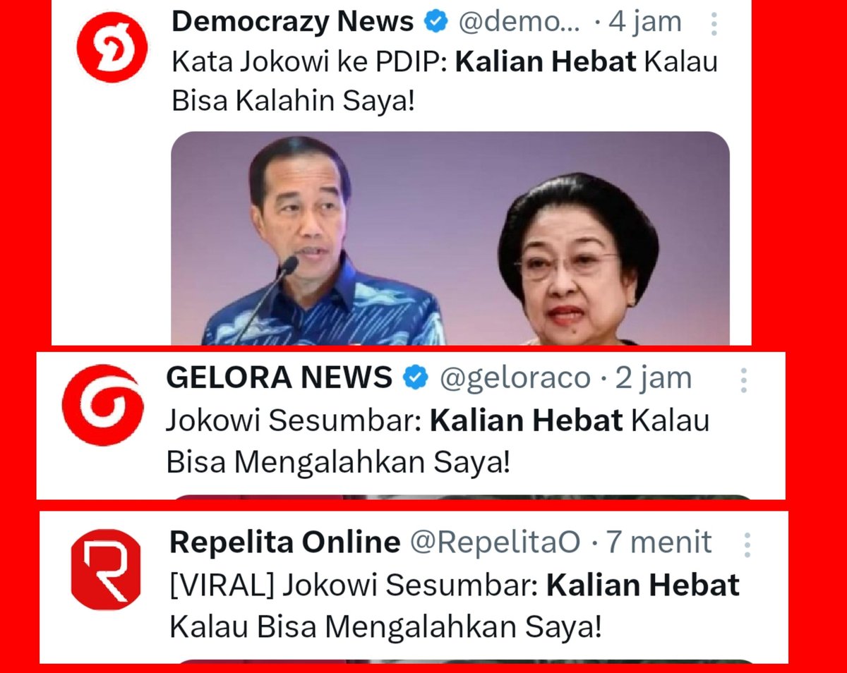 hariqosatria's tweet photo. Ini Fitnah. Mengapa omongan Tim Sukses Pak Ganjar Pranowo, diolah menjadi seolah2 pernyataan Pak Jokowi. Bahaya sekali ini, karena tidak setiap orang membaca isi berita.

Semua paham, ini strategi menjatuhkan Pak Jokowi dan menurunkan jumlah pemilih Pak Prabowo yang terus meningkat.

Dulu sudah terbongkar fitnah bahwa Pak Prabowo menampar wamentan, sekarang Pak Jokowi yang jadi target fitnah. Sungguh sulit meluruskan fitnah dalam dua hari menjelang pencoblosan.