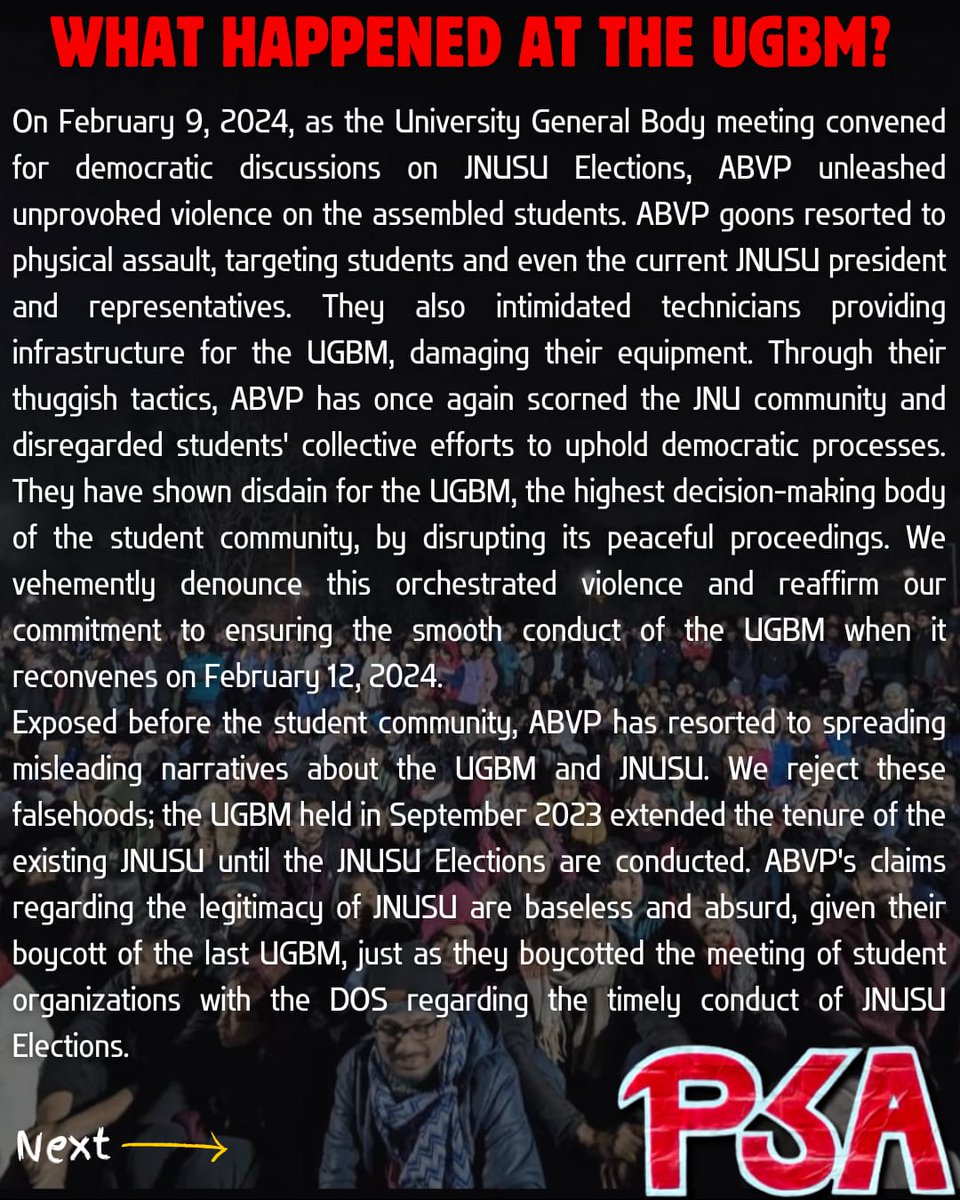 Psa_jnu's tweet photo. Let us stand united, fight together, and debunk the #ABVP's propaganda!
Inqalab Zindabad!
- Progressive Students' Association (PSA)
#JNU #RejectRSS #RejectABVP #JNUcampus #progressive #Revolution @JNUSUofficial @Premgiamaren @newslaundry @nlhindi @ravishndtv @abplive https://t.co/UB956UNNMC
