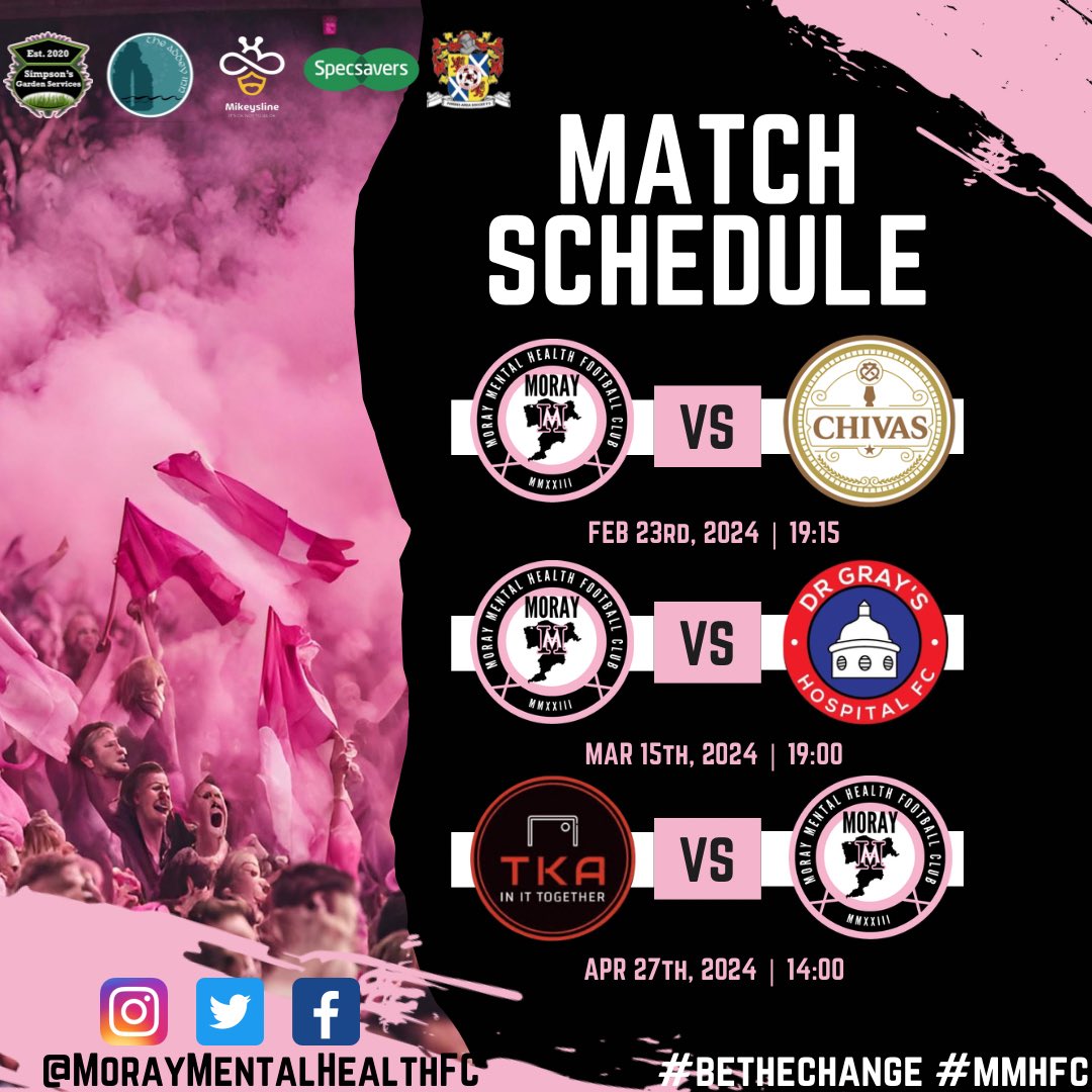 MorayMentalHFC's tweet photo. 🚨 “FIXTURES RELEASE” 🚨 

See you soon 👀 

@grays_football @TKA2023 @chivasregal 

@psimmy1982 @Mikeysline1 @UK_MHFF @SimpsonSteve @FAS7s1993 @lossiemouthfc @CoveRangersFC @CallumLawPace23 

#bethechange #mmhfc #mentalhealthawareness #MentalHealthMatters 

🧠⚽️ https://t.co/8UDuQMoeVG