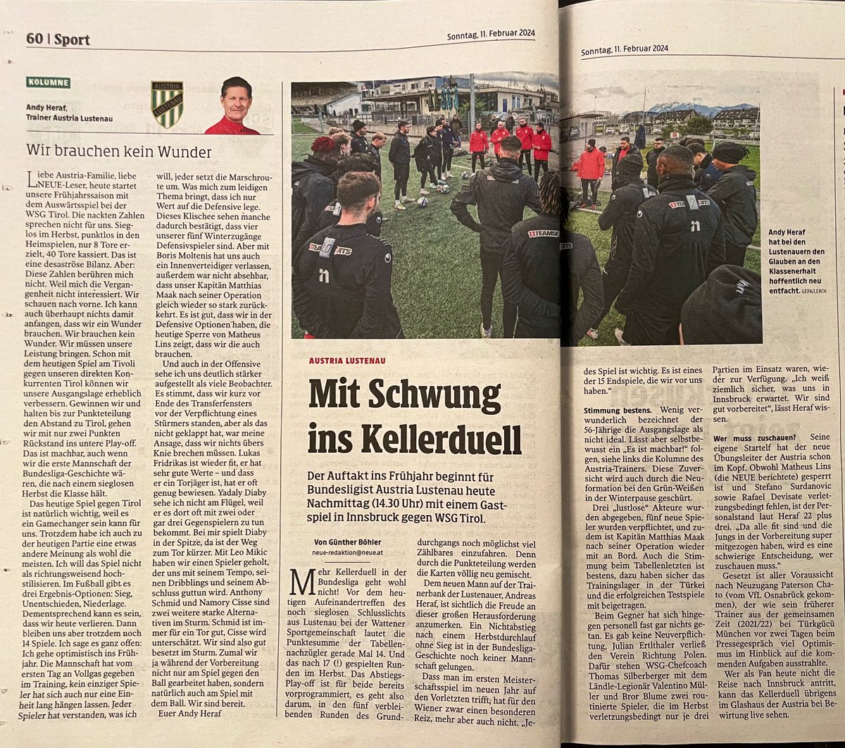grbhr's tweet photo. Neo-@AustriaLustenau-Trainer #Heraf wendet sich vor dem Frühjahrsauftakt in einer Kolumne in der @NeueVT an die Fans. https://t.co/qkCAHY3gOc
