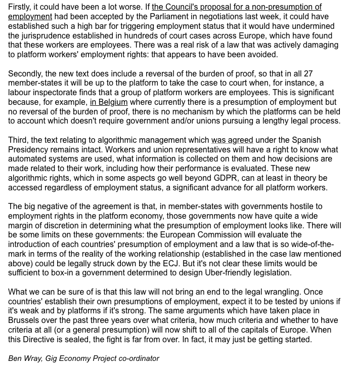 project_gig's tweet photo. The Gig Economy Project weekly newsletter is out!

The EU is on the verge of a Platform Work Directive-lite: establishing a framework for deciding on employment status, but leaving the substance up to member-states.

Get GEP's newsletter in your inbox: https://t.co/GF8A2WaPUi https://t.co/pHTHAO7GfV