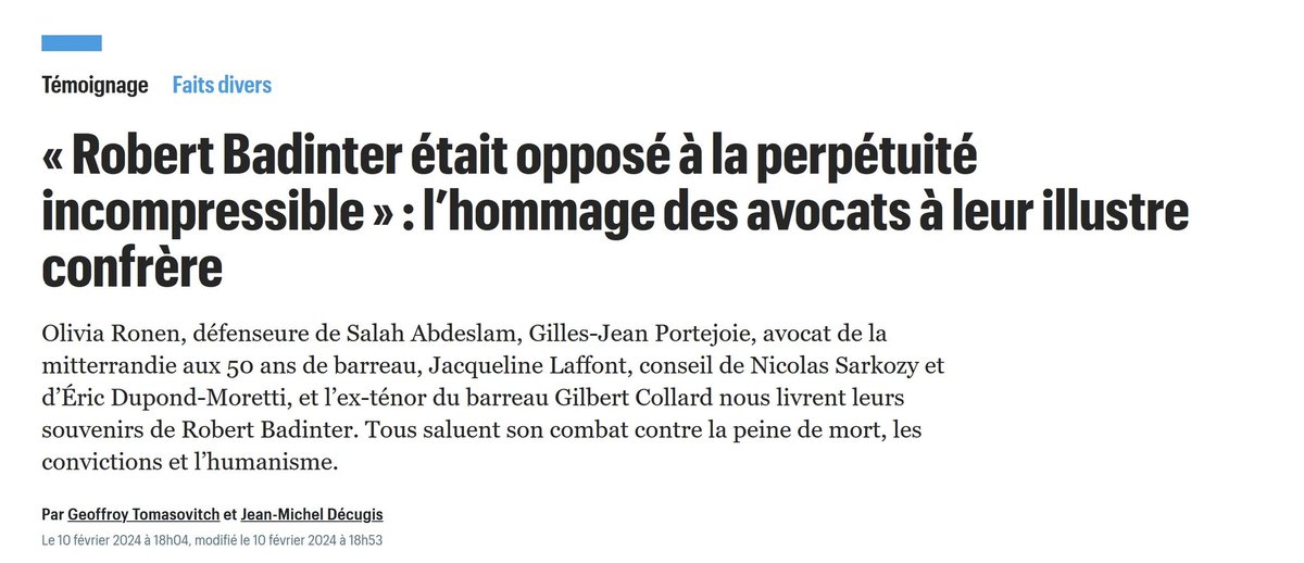 J'espère que #Badinter va pourrir en enfer. Il a consacré sa vie aux criminels en leur permettant d'être libérés toujours plus vite. Aujourd'hui en France meurtriers et violeurs sortent à la moitié de leur peine. 🤮🤮🤮 Combien de victimes auraient pu être évitées...