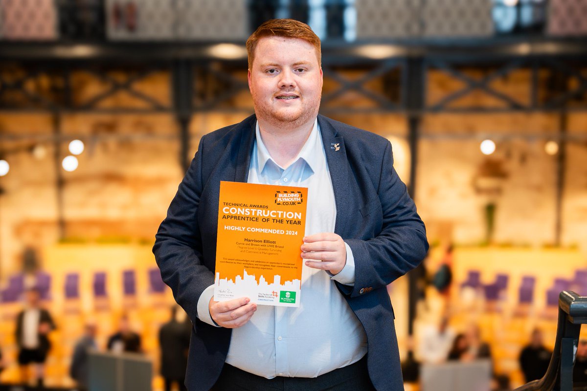 Its the final day of #NAW2024 and time to celebrate our Highly Commended: Building Plymouth Construction Technical Apprentice of the Year Award 2024 Harrison Elliot. Employed by @curriebrown studying with @UWEBristol Find out more here zurl.co/mas8 @plymouthcc