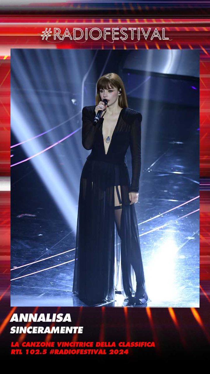 rtl1025's tweet photo. 🔥 "SINCERAMENTE" di "ANNALISA" è il brano vincitore della speciale classifica #RADIOFESTIVAL di RTL 102.5, in collaborazione con EarOne, che ha decretato il brano più radiofonico fra le canzoni in gara alla 74esima edizione del Festival di Sanremo. ✨

#Sanremo2024 https://t.co/amN72JiMgg