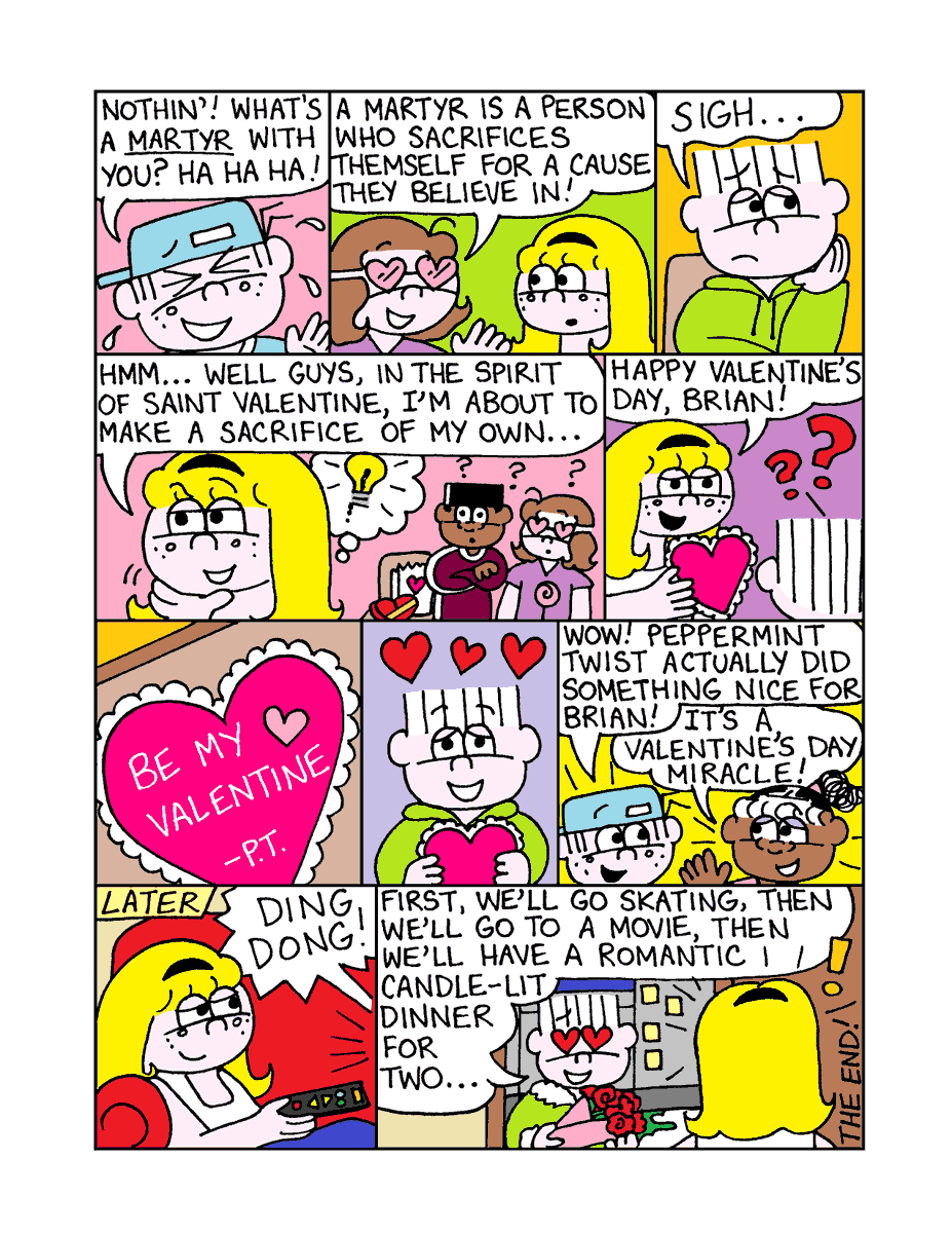 Happy Valentine's Day! ❤️ Lollipop and friends celebrate #ValentinesDay in today's #webcomicwednesday post! #adventuresoflollipop comic! #adventuresoflollipop #kids #kidlit #kidscomics #indiecomics