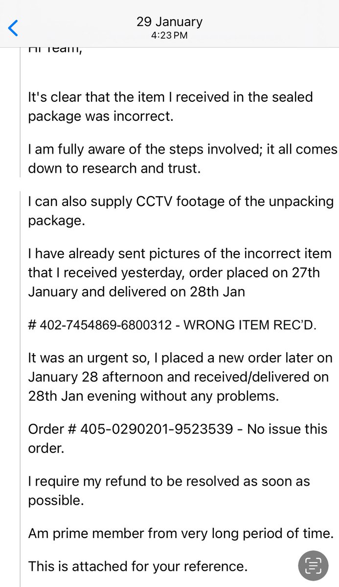 itsmee_Maddy's tweet photo. @amazonCOMPLAIN @amazonIN :
Order # 6800312:
No response fr my refund from Jan 27 tried 2 reach many ways. 
Evrtym I get response frm amzn to wait 72 hrs or 4 wrkng days. Can I get a resolution atleast here pls. Attached is the evidence https://t.co/pFvUEhTtAg