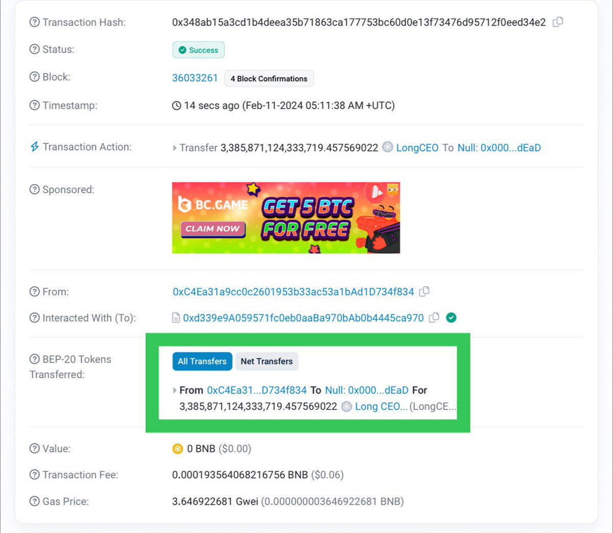 LongCEOBSC's tweet photo. Buyback 20 BNB and Burn
Tx https://t.co/xPfOgcW4ii https://t.co/AsWmG1IUu0