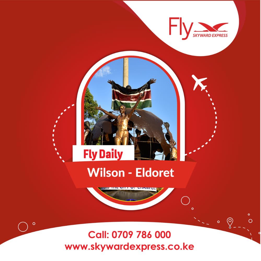 SkywardAirline's tweet photo. Enjoy convenient flights from Wilson airport daily when you book https://t.co/zzUUaoLxRZ. #FlySkyward #eldoret #lodwar #lamu #diani #mombasa https://t.co/kWC6cRZYEI