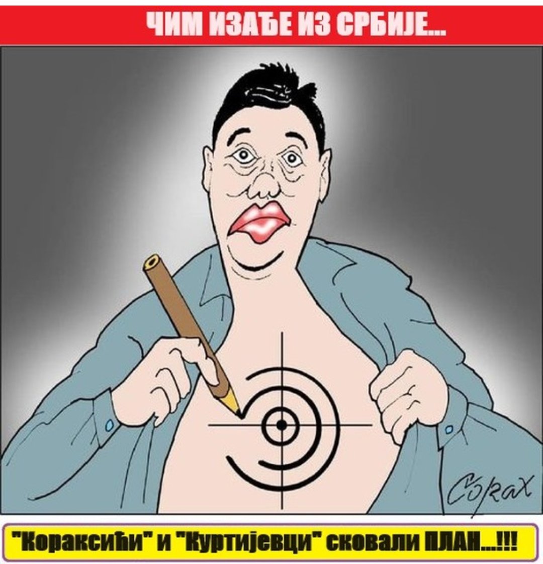 DragoljubAta's tweet photo. Па добро људи, шта још треба да се деси да се ова КОРАКС-КУРТИЈЕВА банда похапси у Србији и заведе ред. Протести и кад мува прдне крив им Вучић. Кад изгубе легитимне изборе, опет крив Вучић?
Ово цртање мете легитимно изабраном председнику је за АПС! 
На свим нивоима. 
Џукеле! https://t.co/0Cs8PgWboi